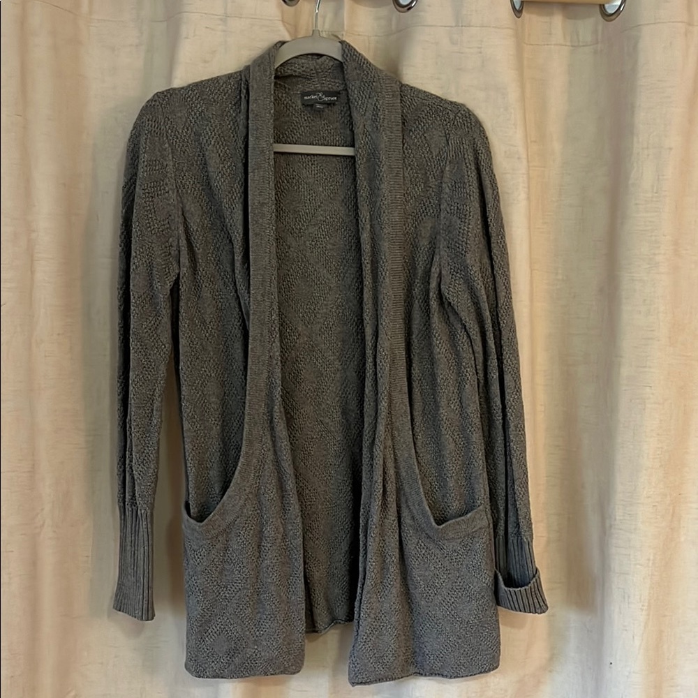Gray Open-Front Cardigan Sweater